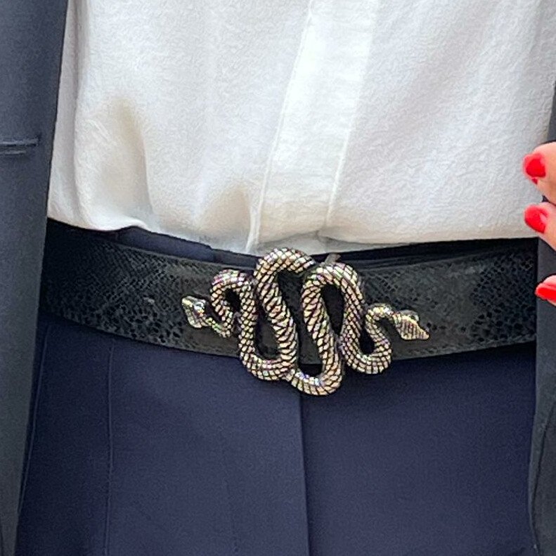 Ceinture reversible Femme Serpent noir / Bleu newport